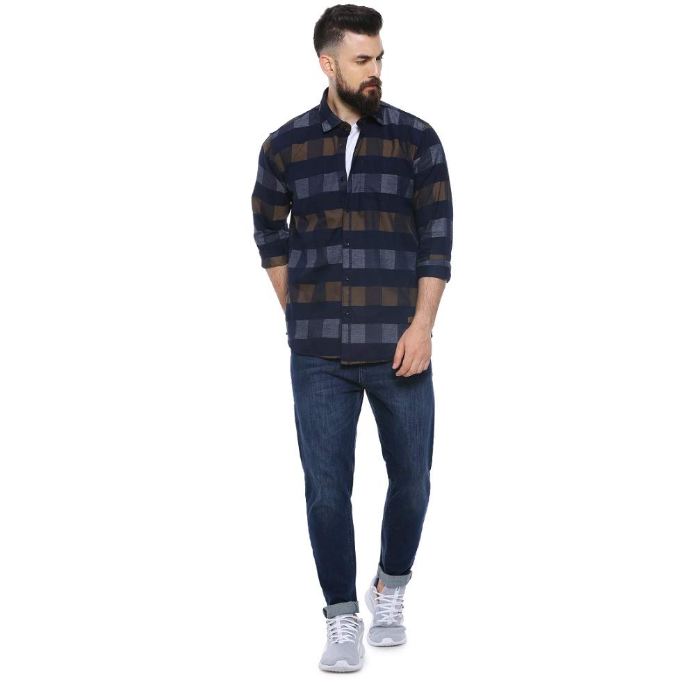 Campus Sutra Mens Multi-Coloured Checked Colour-Blocked Button Up Shirt Regular Fit for Casual Wear | Stylish Modern Clothing S