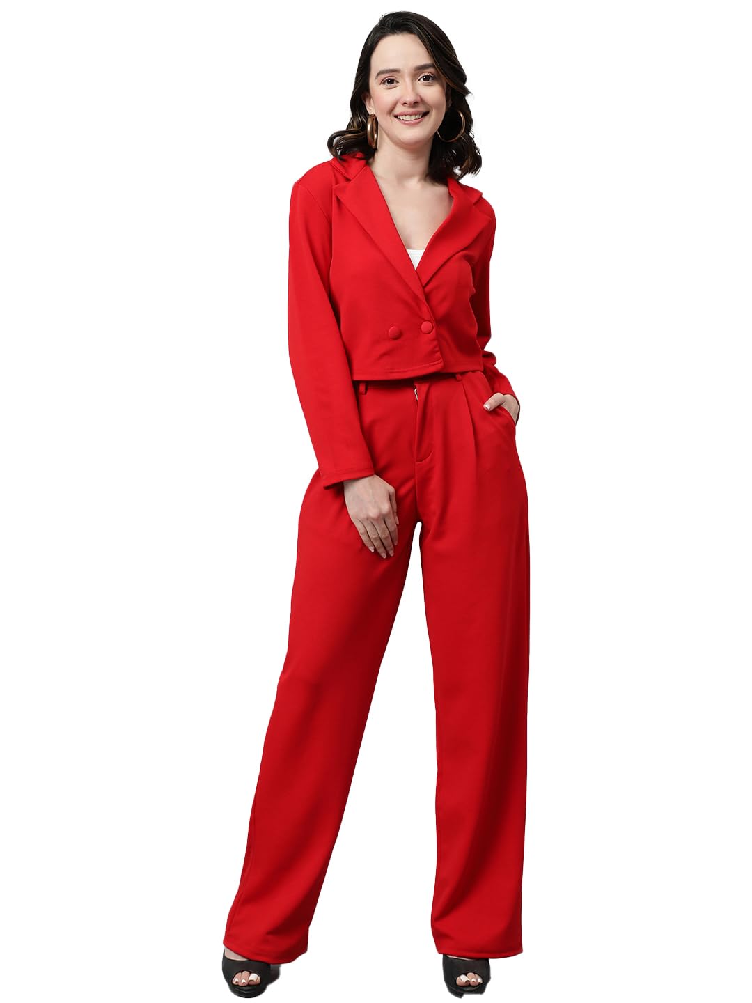 Kotty WomenS Dress Pant With Blazer Co-Ords Set Tomato Red