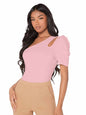 Shasmi Womens & Girls Peach Short Puff Sleeve, One Shoulder Neck, Ruched Bust Solid Tops for Women/Tops, T-Shirts for Girls (T