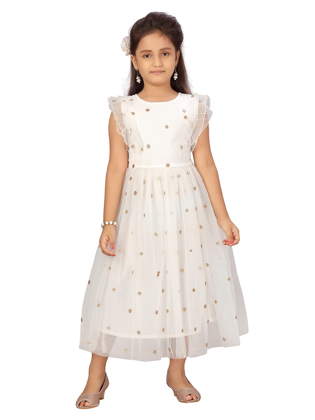 Aarika GirlS Net A-Line Maxi Dress (G-21308_White_24)