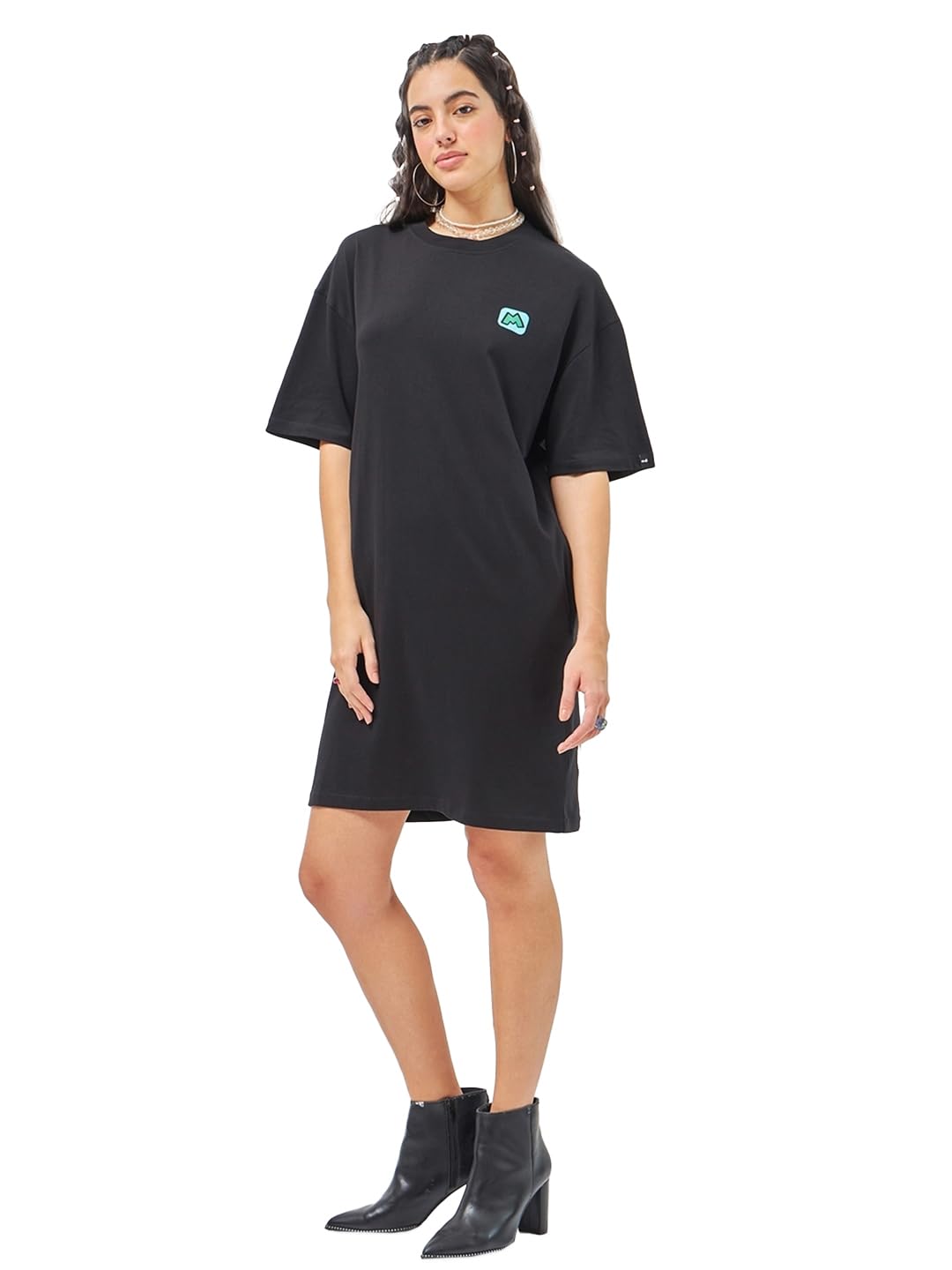 Bewakoof Official Disney Merchandise WomenS Graphic Print Oversized Fit Half Sleeve Round Neck Cotton Jersey T-Shirt Dress 6033