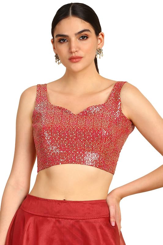 Soch Womens Red Sequinned Embellished Georgette Padded Blouse