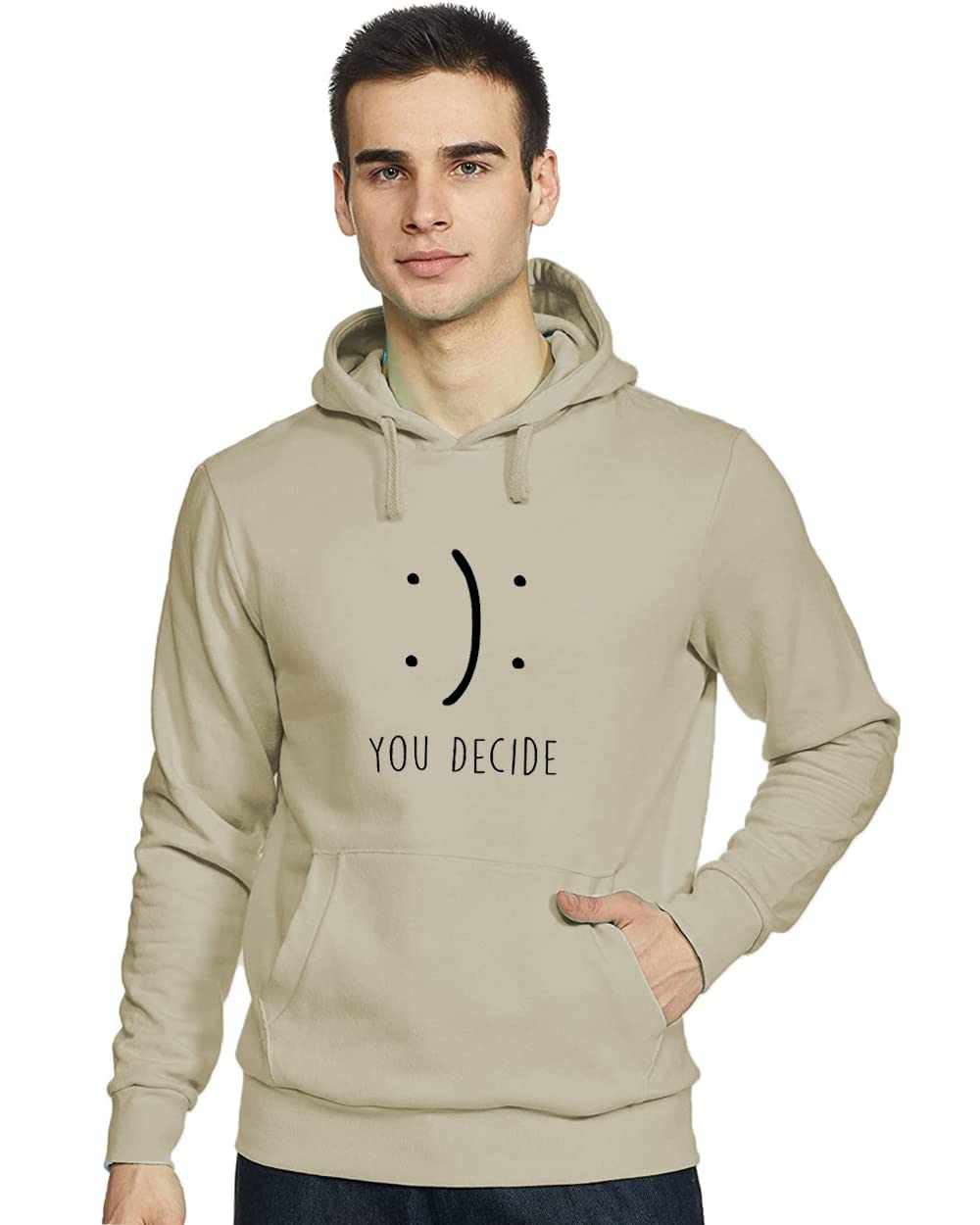 ADRO Men's You Decide Printed Hooded Neck Cotton Hoodies Sweatshirts (H21-M-DEC-CH_Beige)