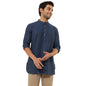 Fabindia Men'S Cotton Dobby Slim Short Kurta (1038399Navy_Navy Blue
