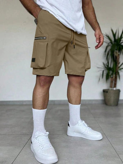 SMOWKLY Authentic Mens Cotton Classic Cargo Shorts || Elastic Waist & 4 Pockets || Regular Fit Above Knee Length Chino Half Pan