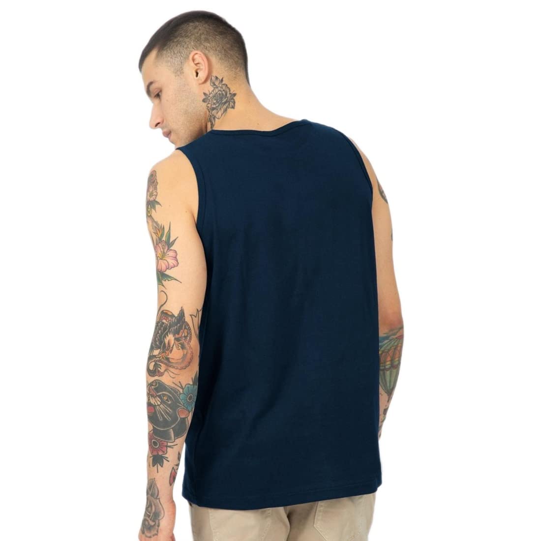 Bewakoof Mens Regular Fit Vroom Panda Graphic Print Blue Round Neck Vest