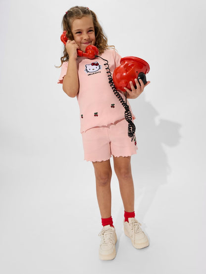 The Souled Store Hello Kitty: Cheery Girls Round Neck Short Sleeves Pink Embroidered Cotton T-Shirts