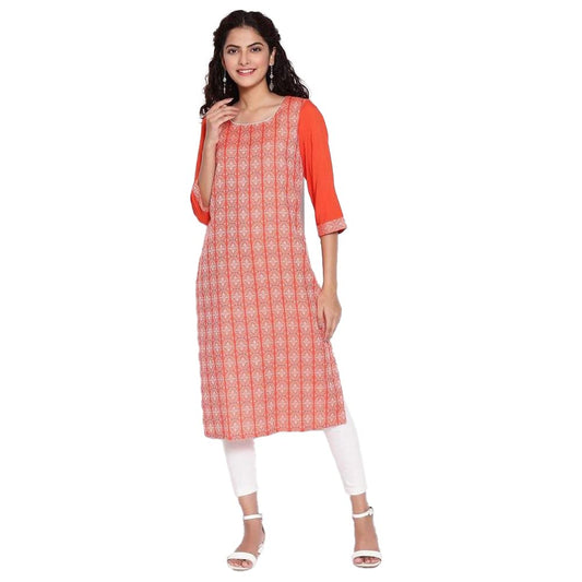 Aurelia Women Round Neck Cotton Knee Length Regular Kurta