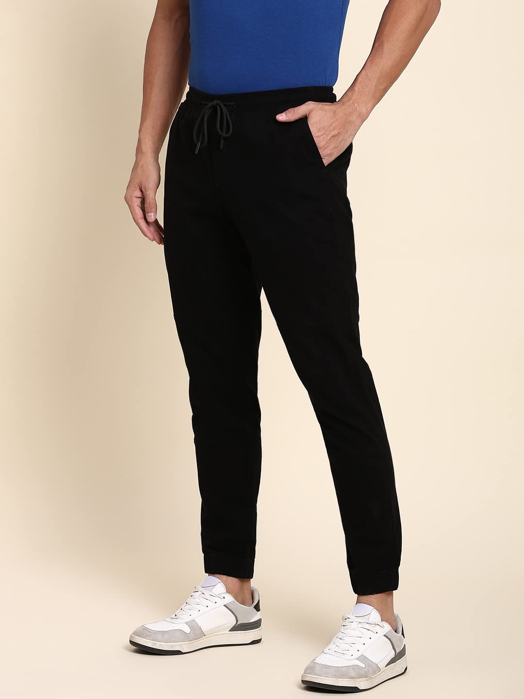 Dennis Lingo Mens Cotton Regular Fit Solid Stretchable Joggers, Casual Trouser Pants with Drawstring Waist and Snug Cuff Legs (