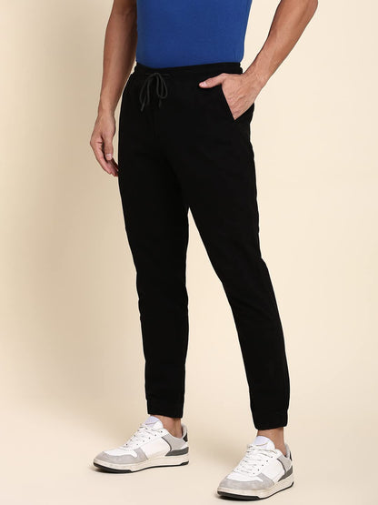 Dennis Lingo Mens Cotton Regular Fit Solid Stretchable Joggers, Casual Trouser Pants with Drawstring Waist and Snug Cuff Legs (