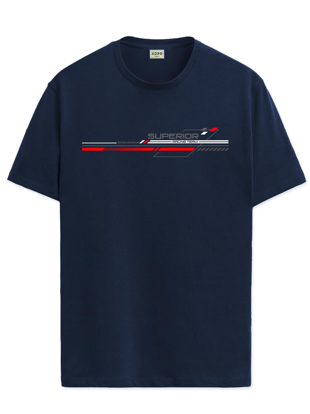 ADRO Men's Graphic Printed 100% Cotton T-Shirt - Regular Fit, Printed T-Shirts for Men (RN24-RAC-NB_Navy)
