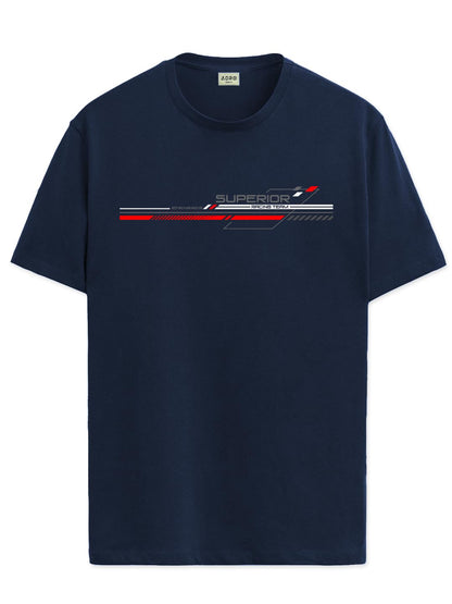 ADRO Men's Graphic Printed 100% Cotton T-Shirt - Regular Fit, Printed T-Shirts for Men (RN24-RAC-NB_Navy)