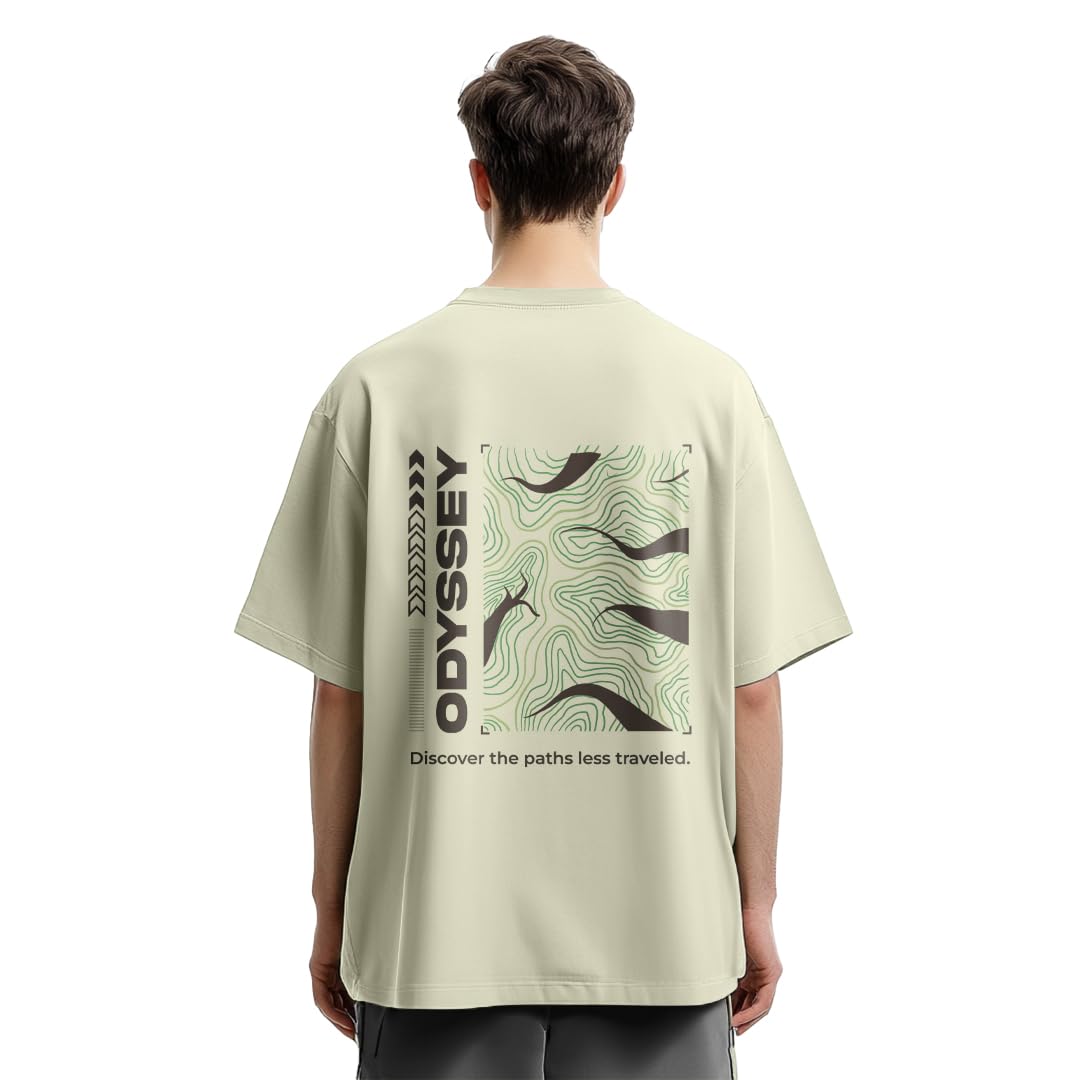 Nobero MenS Graphic Print Oversized Fit T-Shirt (1M-Twrt-C0838-Pal_Aloe Green