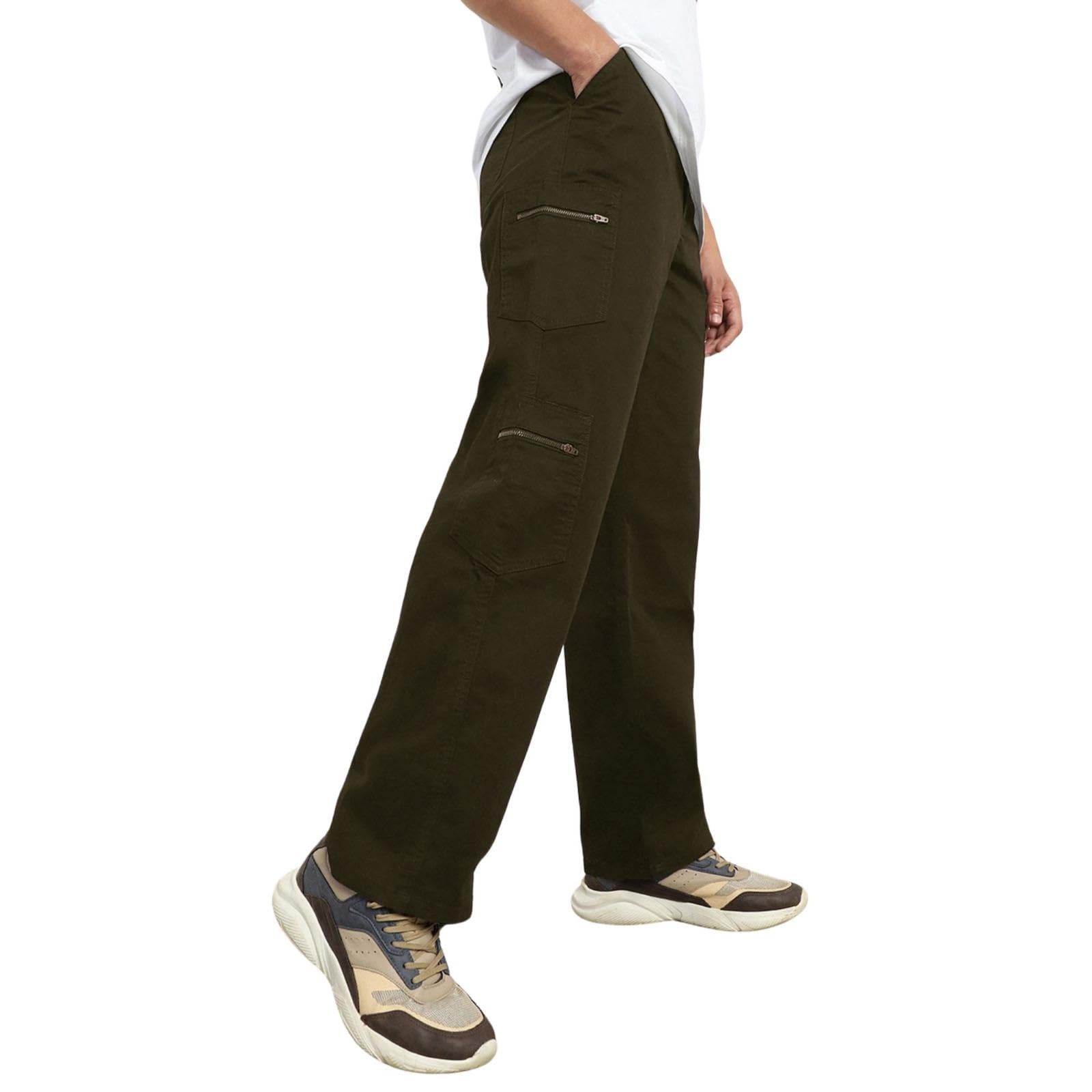 Nobero MenS Straight Pants (1M-Bwcp-R0009_Olive Green