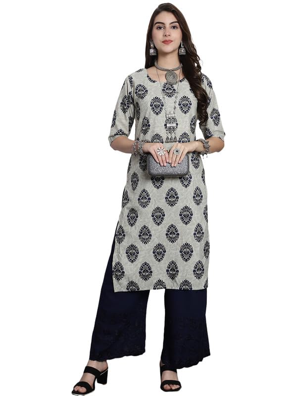Pinkmint Crepe Printed Straight A-Line Round Neck Stylish Kurti for Women (Pack 1)