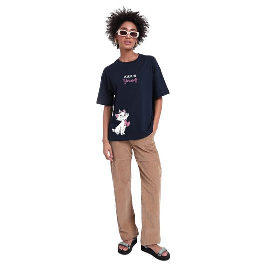 Bewakoof WomenS Believe Cat T-Ypography Print Cotton T-Shirt - Oversized Fit, Round Neck, Half Sleeves