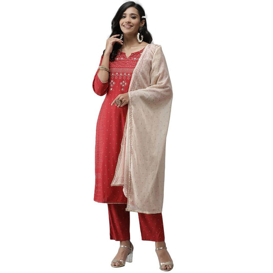 anubhutee Women's Ethnic Motifs Printed Regular Kurta Suit Set with Palazzos & Dupatta