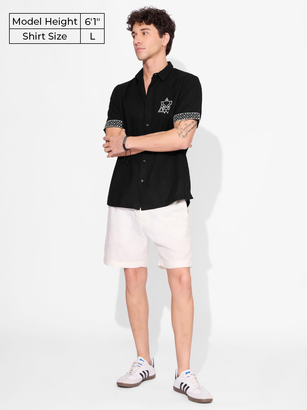 The Souled Store Official Black Panther: Wakanda Forever Men and Boys Short Sleeves Collared Neck Button Front Black Graphic Pri
