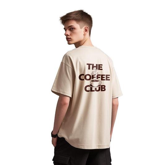 Nobero MenS Graphic Print Oversized Fit T-Shirt (1M-Twrt-C1018-Bl_The Coffee Club-Sand