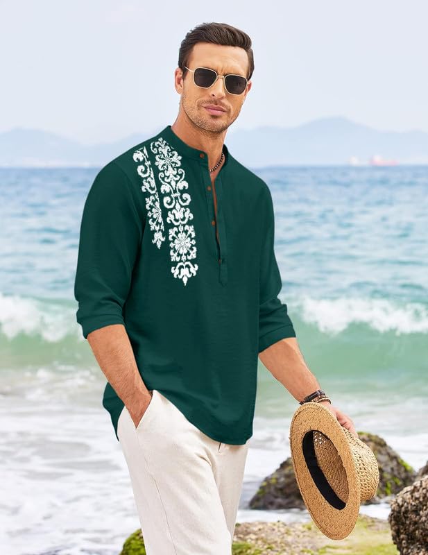 Finivo Fashion MenS Regular Fit Cotton Blend Short Kurta Shirt | Full Sleeve Ethnic Shirt With Mandarin Collar And Button Plack