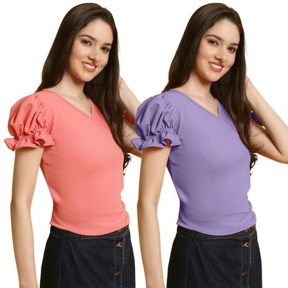 Tee Projekt Womens Solid Polyester T-Shirt for Women || Regular Wear || T-Shirt for Women ||Combo || Western T Shirts (Pack of 2