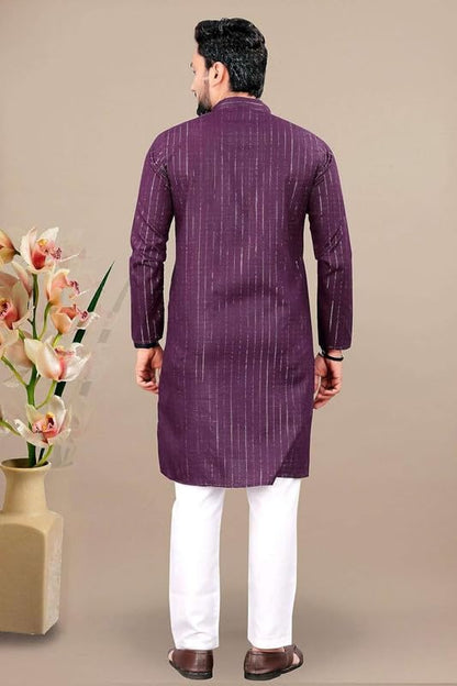 Fashion Gallery MenS Stylish Lurex Stripe Straight Knee Length Kurta -| Mens Kurta| Ethnic Wear | Lurex Fabric Kurta For Men (M