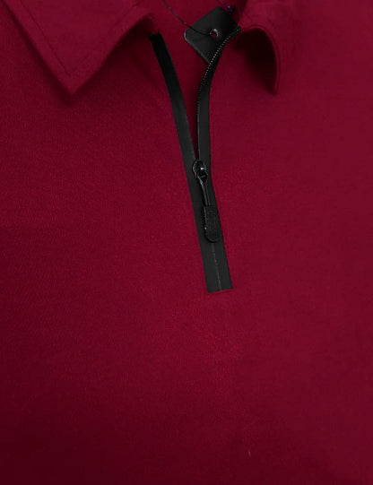 Eyebogler MenS Trendy Polo Neck Full Sleeves Solid T-Shirt Wine Red