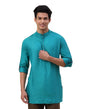 Fabindia Men's Teal Viscose Silk Woven Slim Fit Short Kurta
