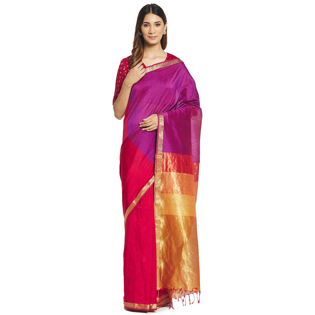 Fabindia Women Cotton Silk Maheshwari Sari Purple_Freesize