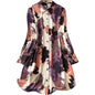 Gufrina WomenS Rayon Dress With Long Puff Sleeves Mandarin Collared Neck Tie Die Printed A-Line Style Regular Fit And Knee Leng