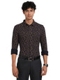 Turtle Men Navy Blue Knitted Printed Ultra Slim Fit Party Shirts