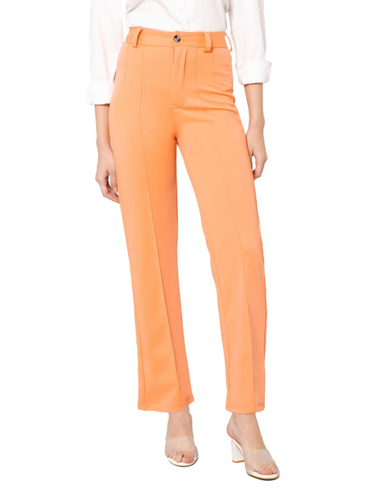 Kotty Womens High Rise Viscose Rayon Solid Trousers Light Orange