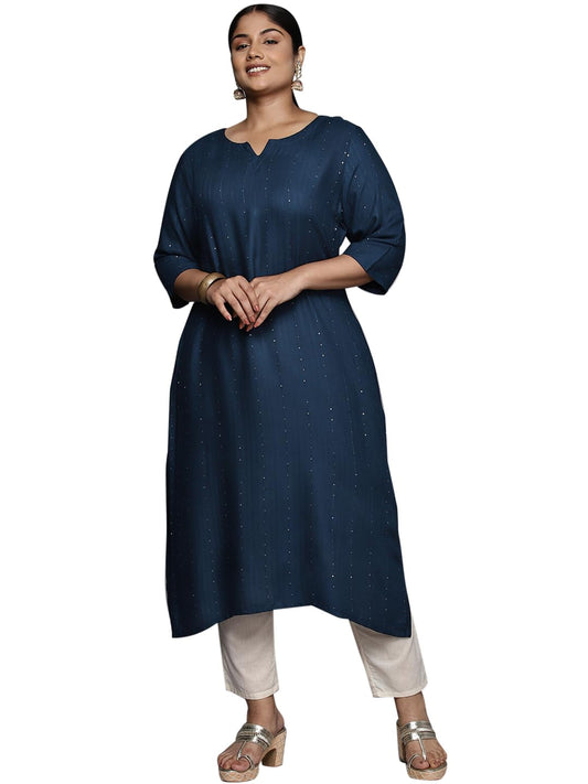 Extra Love By Libas Women'S Rayon Embroidered Straight Kurta (25316_Blue_5Xl)