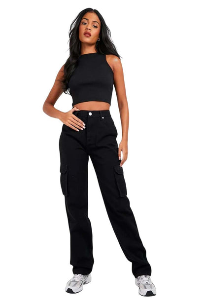 Kotty WomenS Regular High Rise Black Cargo Jeans