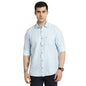 Turtle Men Cotton Melange Printed Slim Fit Sky Blue Casual Shirt
