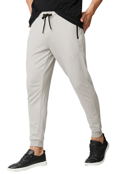 Bewakoof Mens Solid Regular Fit Cotton Blend Joggers Grey