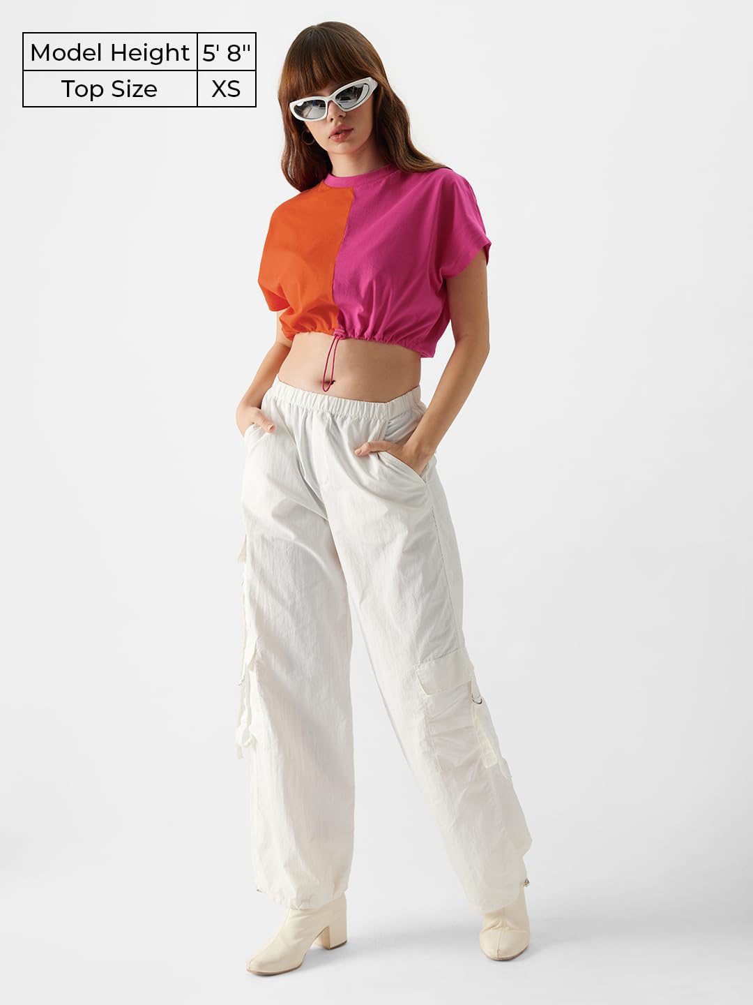 The Souled Store Colourblock: Blazing Orange, Hot Pink Women Cropped Tops