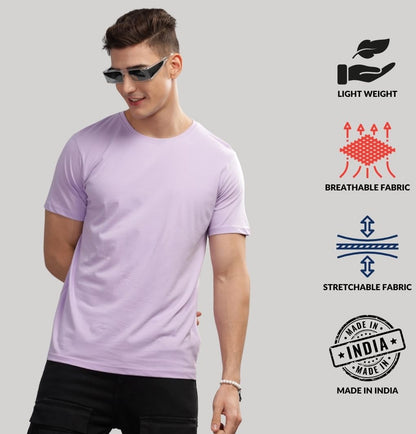 ADRO Men's Solid Regular Fit T-Shirt (RCM3-PLN-PU-SK-PT_Purple,Sky Blue,Pista