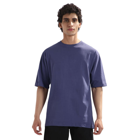 Nobero MenS Solid Oversized Fit T-Shirt (1M-Twts-R0039_Future Dusk