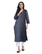 Fabindia Women'S Grey Cotton Woven Regular Fit Long Kurta