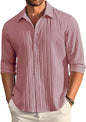 CB-COLEBROOK Mens Casual Button Down Shirts Long Sleeve Linen Shirt Fashion Textured Beach Summer Shirt (in, Alpha, XL, Regular