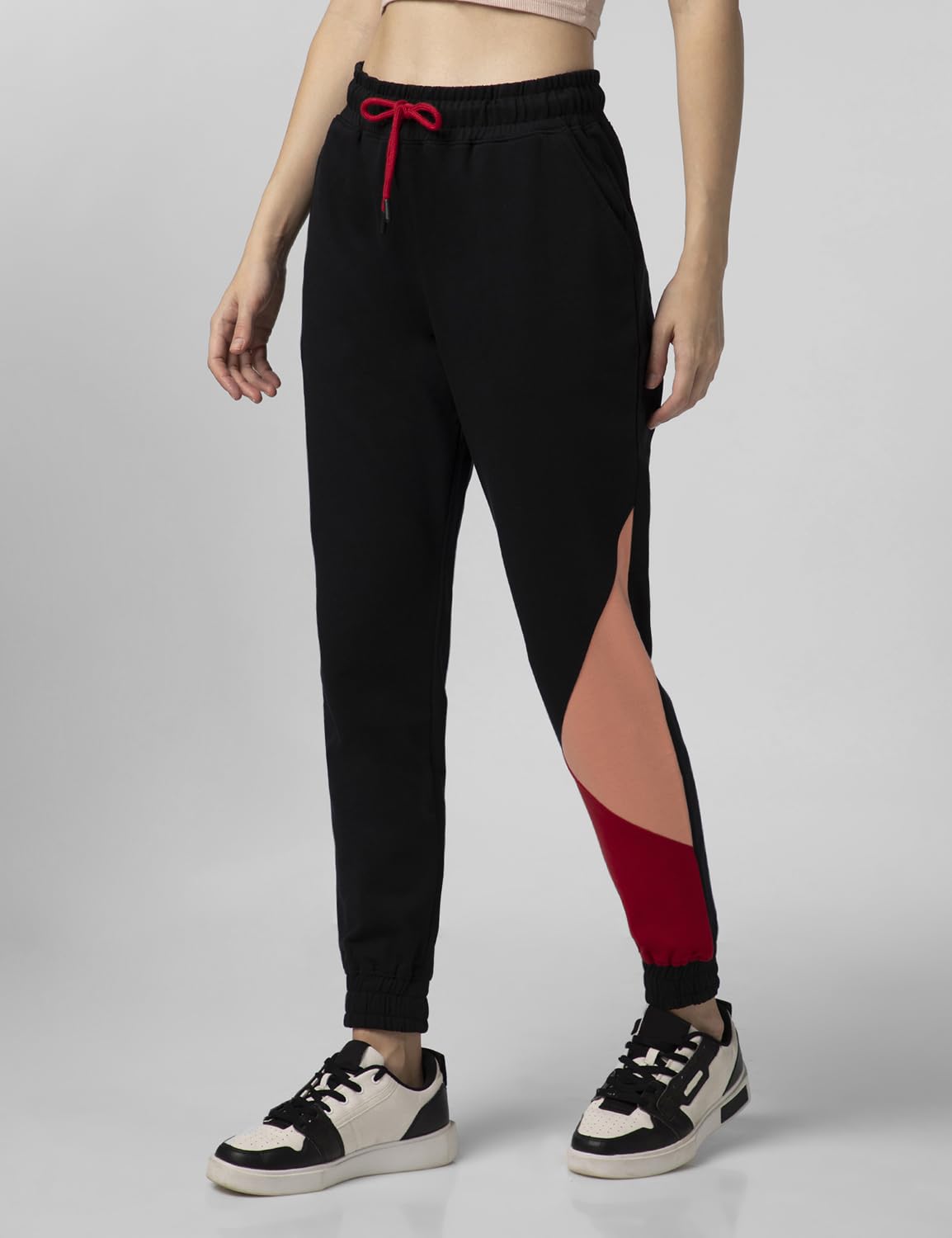 FYLTR Womens Asymmetric Colourblock Joggers with Elasticated Waistband & Contrast Drawcord