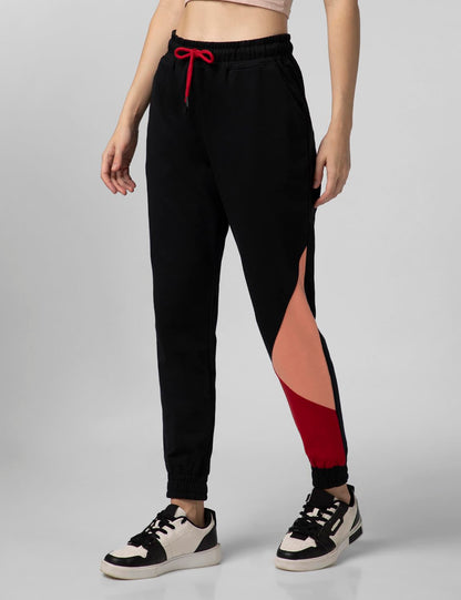 FYLTR Womens Asymmetric Colourblock Joggers with Elasticated Waistband & Contrast Drawcord
