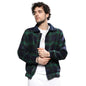 Campus Sutra Mens Navy Blue & Green Tartan Plaid Jacket With Fleece Collar For Casual Wear | Spread Collar | Long Sleeve | Zipp