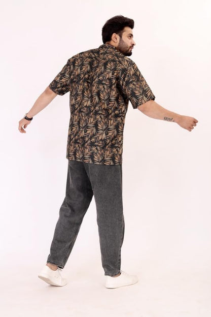 Brown Culture MenS Cotton Blend Abstract Print Shirt With Spread Collared Half Sleeves Standard Length And Button Down Closure