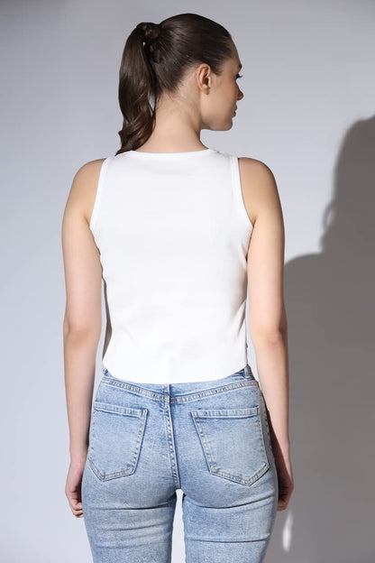 Leriya Fashion Tops For Women | Ribbed Blessed Printed Western Sleeveless Regular Fit Tank Crop Tops For Girls | Casual | Colleg