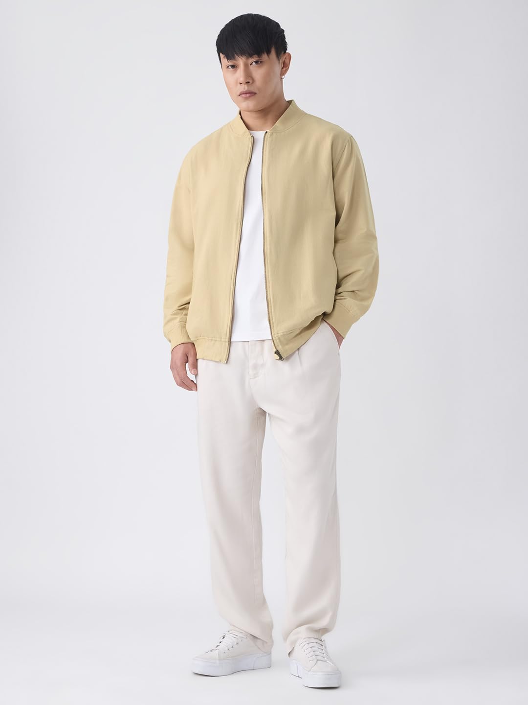 The Souled Store Cotton Linen Jacket: Dune Men and Boys Full Sleeves Band Neck Solid Lightweight Oversized Fit Casual Summer Str