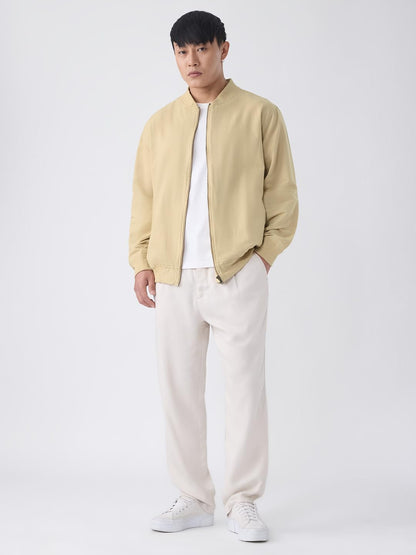 The Souled Store Cotton Linen Jacket: Dune Men and Boys Full Sleeves Band Neck Solid Lightweight Oversized Fit Casual Summer Str