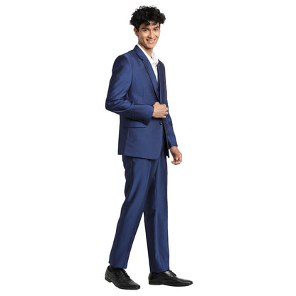 Turtle Men 100% Cotton Dobby Print Full Sleeve Three Piece Blue Party Suit