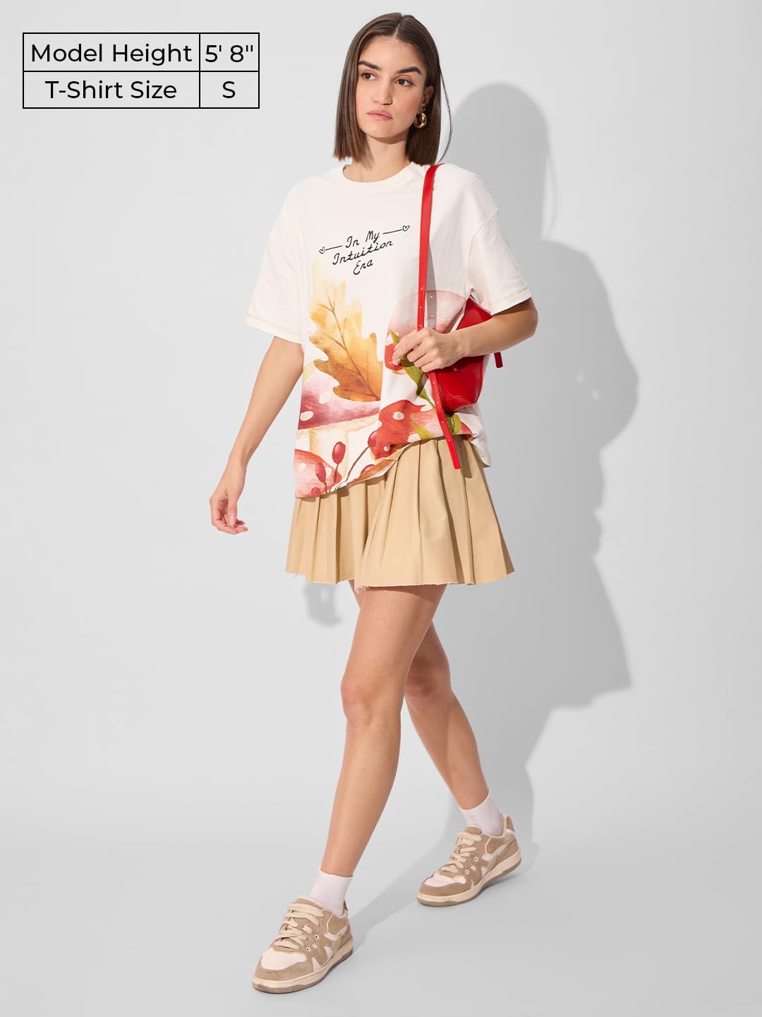 The Souled Store Shrooms Women and Girls Short Sleeve Round Embroidered Cotton Oversized T-Shirts White
